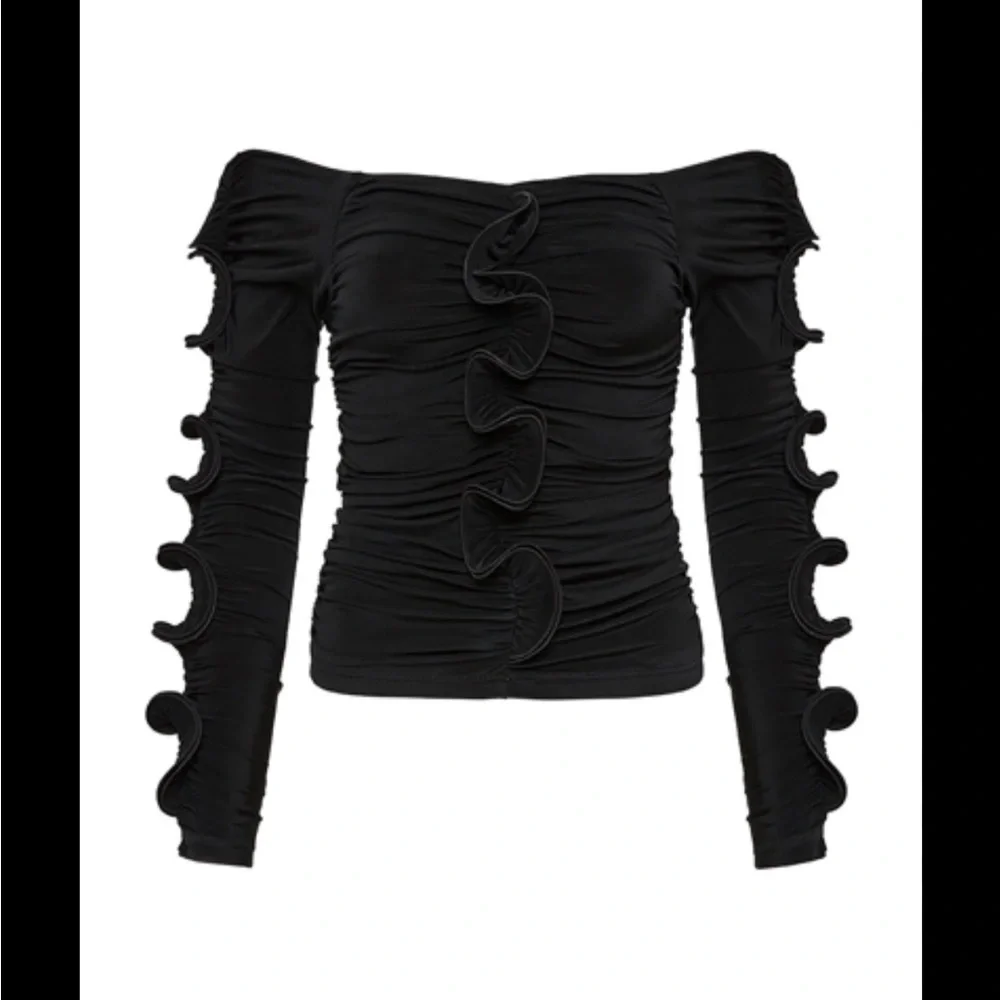 Aje Black Ruched Cut-Out Sleeve Blouse - Picture 3 of 7